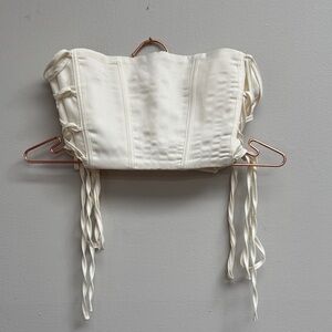 PrettyLittleThing Cream Strapless Corset Crop Top